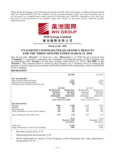Thumbnail WH Group
 Quarterly Report 2018-q1