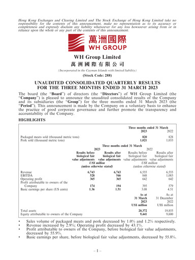 Thumbnail WH Group
 Quarterly Report 2023-q1