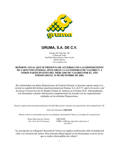 Thumbnail Gruma (Maseca)
 Annual Report 2002