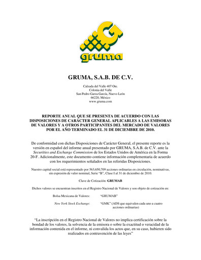Thumbnail Gruma (Maseca)
 Annual Report 2010