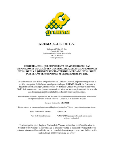 Thumbnail Gruma (Maseca)
 Annual Report 2011
