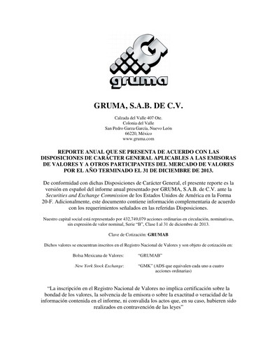 Thumbnail Gruma (Maseca)
 Annual Report 2013