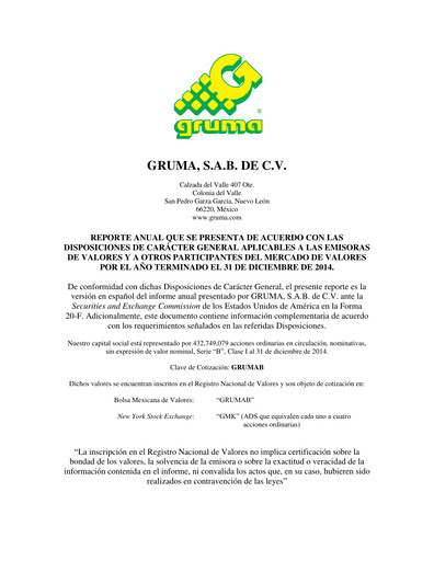 Thumbnail Gruma (Maseca)
 Annual Report 2014