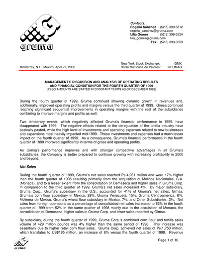 Thumbnail Gruma (Maseca)
 Financial Statement 1999