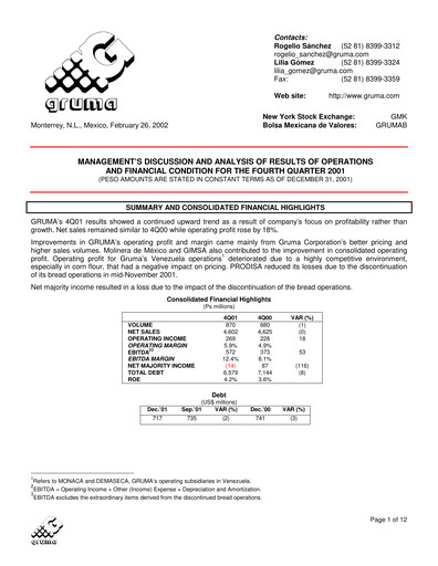 Thumbnail Gruma (Maseca)
 Financial Statement 2001