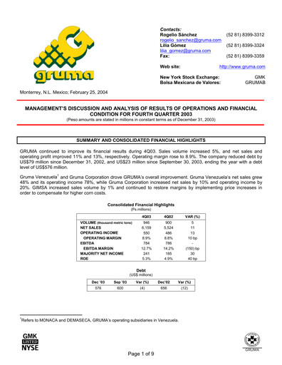 Thumbnail Gruma (Maseca)
 Financial Statement 2003