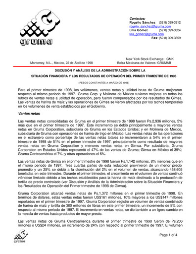 Thumbnail Gruma (Maseca)
 Quarterly Report 1998-q1