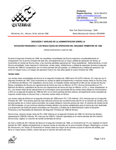Thumbnail Gruma (Maseca)
 Quarterly Report 1998-q2