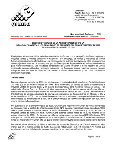 Thumbnail Gruma (Maseca)
 Quarterly Report 1999-q1