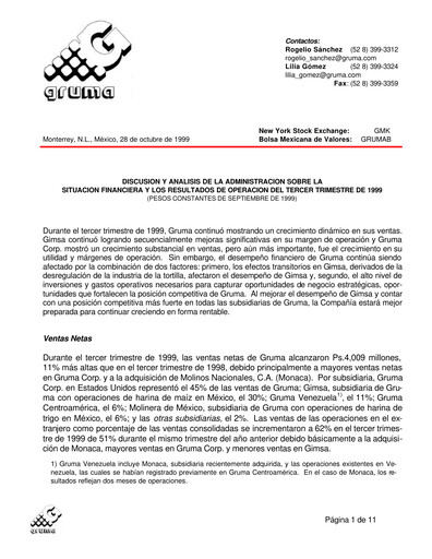 Thumbnail Gruma (Maseca)
 Quarterly Report 1999-q3