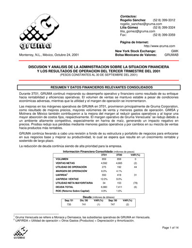 Thumbnail Gruma (Maseca)
 Quarterly Report 2001-q3