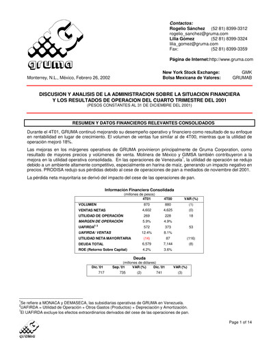 Thumbnail Gruma (Maseca)
 Quarterly Report 2001-q4
