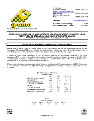 Thumbnail Gruma (Maseca)
 Quarterly Report 2003-q2