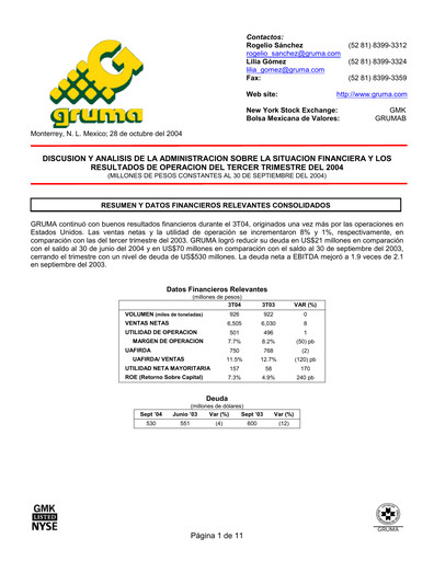 Thumbnail Gruma (Maseca)
 Quarterly Report 2004-q3