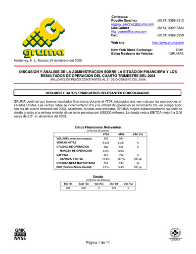 Thumbnail Gruma (Maseca)
 Quarterly Report 2004-q4
