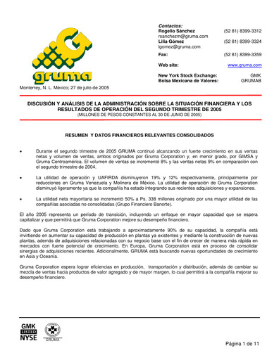Thumbnail Gruma (Maseca)
 Quarterly Report 2005-q2