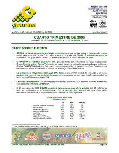 Thumbnail Gruma (Maseca)
 Quarterly Report 2005-q4