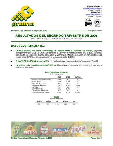 Thumbnail Gruma (Maseca)
 Quarterly Report 2006-q2