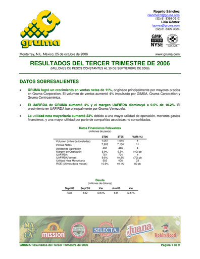 Thumbnail Gruma (Maseca)
 Quarterly Report 2006-q3