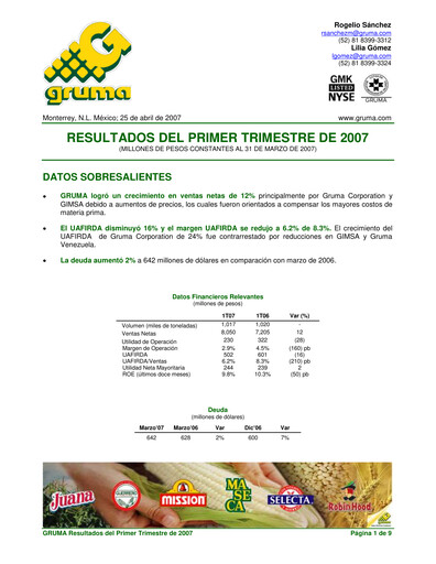 Thumbnail Gruma (Maseca)
 Quarterly Report 2007-q1
