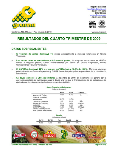 Thumbnail Gruma (Maseca)
 Quarterly Report 2009-q4