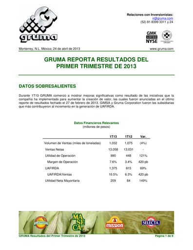Thumbnail Gruma (Maseca)
 Quarterly Report 2013-q1
