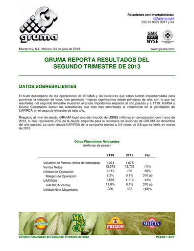 Thumbnail Gruma (Maseca)
 Quarterly Report 2013-q2