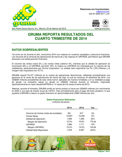 Thumbnail Gruma (Maseca)
 Quarterly Report 2014-q4
