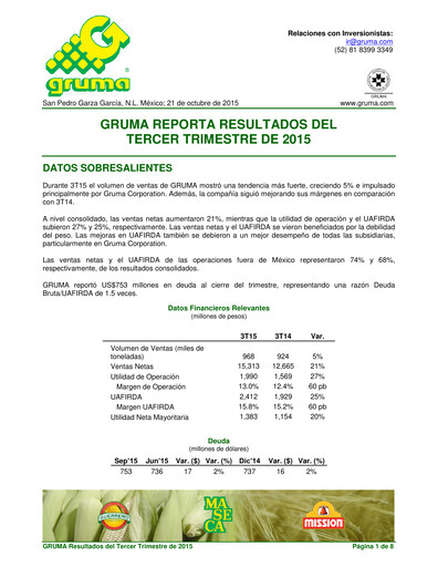 Thumbnail Gruma (Maseca)
 Quarterly Report 2015-q3