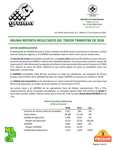 Thumbnail Gruma (Maseca)
 Quarterly Report 2018-q3