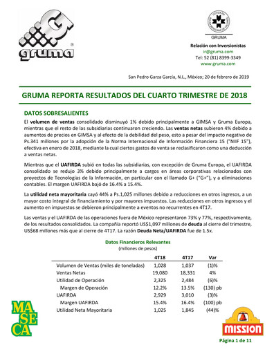 Thumbnail Gruma (Maseca)
 Quarterly Report 2018-q4