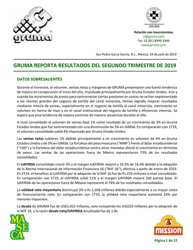 Thumbnail Gruma (Maseca)
 Quarterly Report 2019-q2