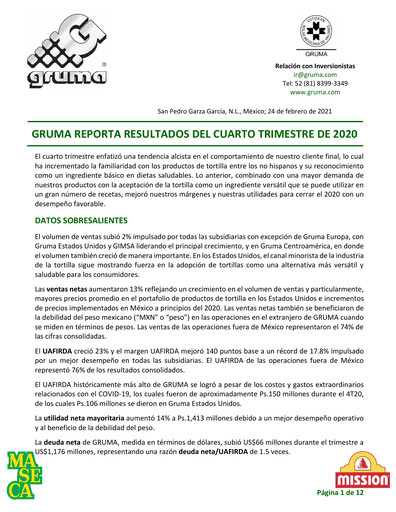 Thumbnail Gruma (Maseca)
 Quarterly Report 2020-q4