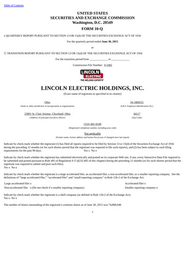 Thumbnail Lincoln Electric
 Quarterly Report 2015-q2