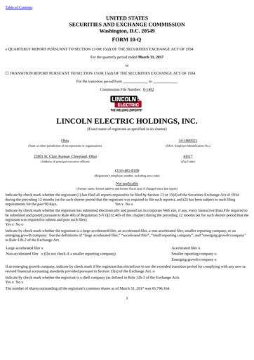 Thumbnail Lincoln Electric
 Quarterly Report 2017-q1