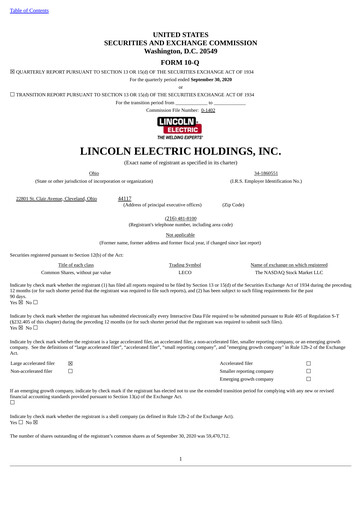 Thumbnail Lincoln Electric
 Quarterly Report 2020-q3