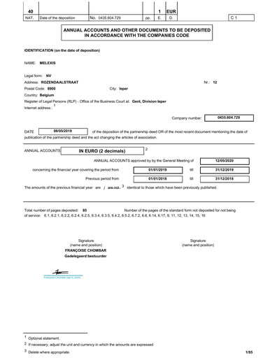 Miniature Melexis NV Bilan financier 2019