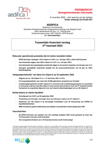 Thumbnail Aedifica Quarterly Report 2022-q3