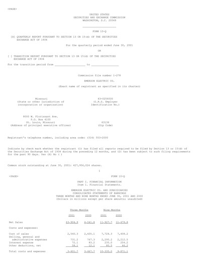 Thumbnail Emerson Quarterly Report 2001-q3