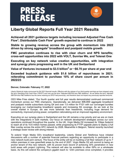 Thumbnail Liberty Global Financial Report 2021