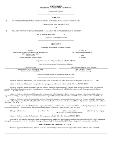 Thumbnail Equifax Annual Report 2012