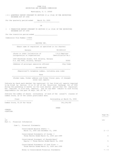 Thumbnail Equifax Quarterly Report 2000-q1