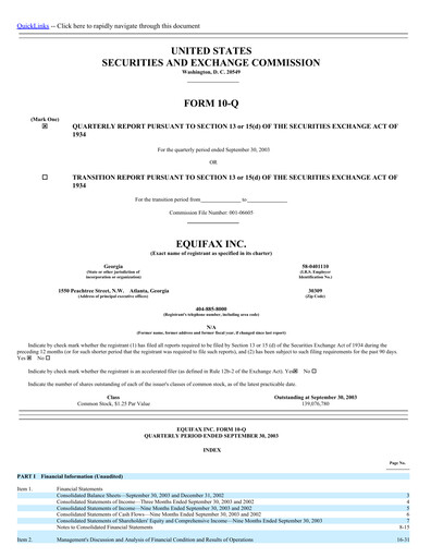 Thumbnail Equifax Quarterly Report 2003-q3