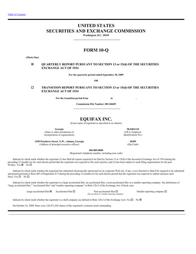 Thumbnail Equifax Quarterly Report 2009-q3