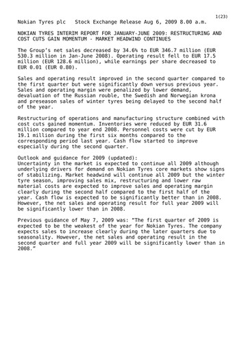 Thumbnail Nokian Tyres
 Half-year Report 2009-h1