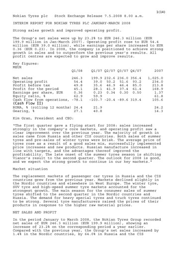 Thumbnail Nokian Tyres
 Quarterly Report 2008-q1