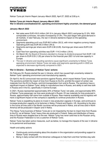 Thumbnail Nokian Tyres
 Quarterly Report 2022-q1