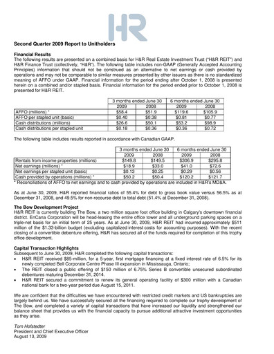 Thumbnail H&R REIT Quarterly Report 2009-q2