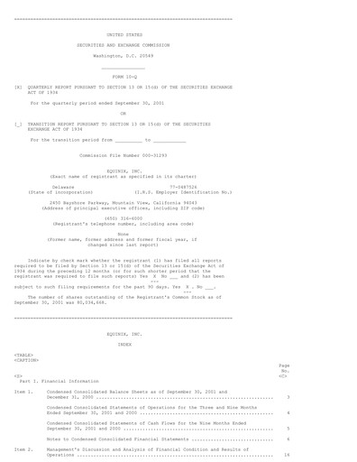 Thumbnail Equinix Quarterly Report 2001-q3