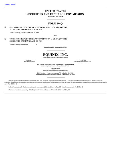 Thumbnail Equinix Quarterly Report 2003-q1